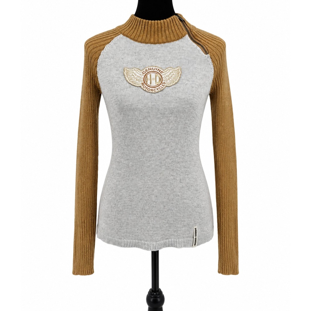 Harley Davidson Women's Small Gray Brown Knit Sweater Genuine Motorcycles Zip